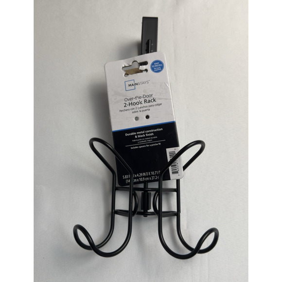 Mainstays Over The Door 2 Hook Metal Rack Black Finish Easy to Install - Picture 1 of 5